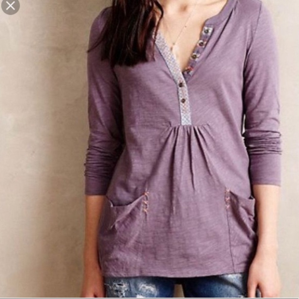 Anthro Little Yellow Button Calantha Henley Top